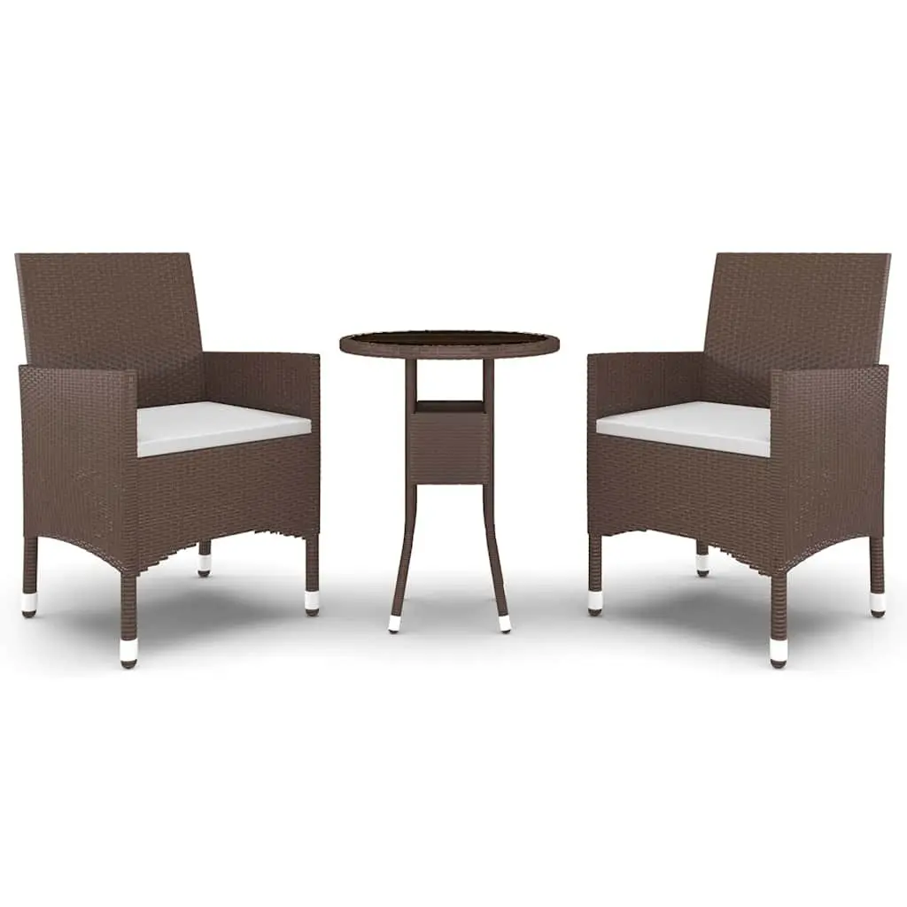 Garden Dining Set 3 Piece Outdoor Patio Furniture Brown PE Rattan Chairs Table