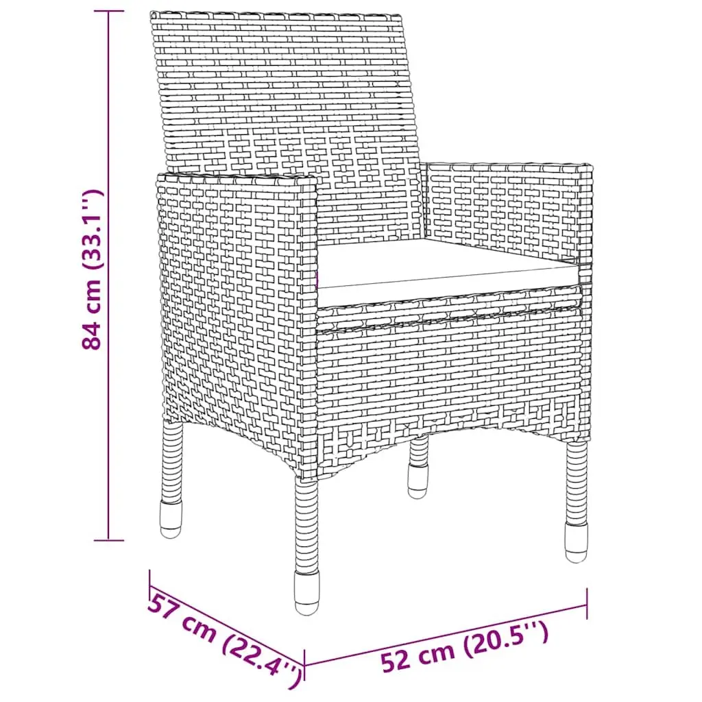 Garden Dining Set 3 Piece Outdoor Patio Furniture Brown PE Rattan Chairs Table