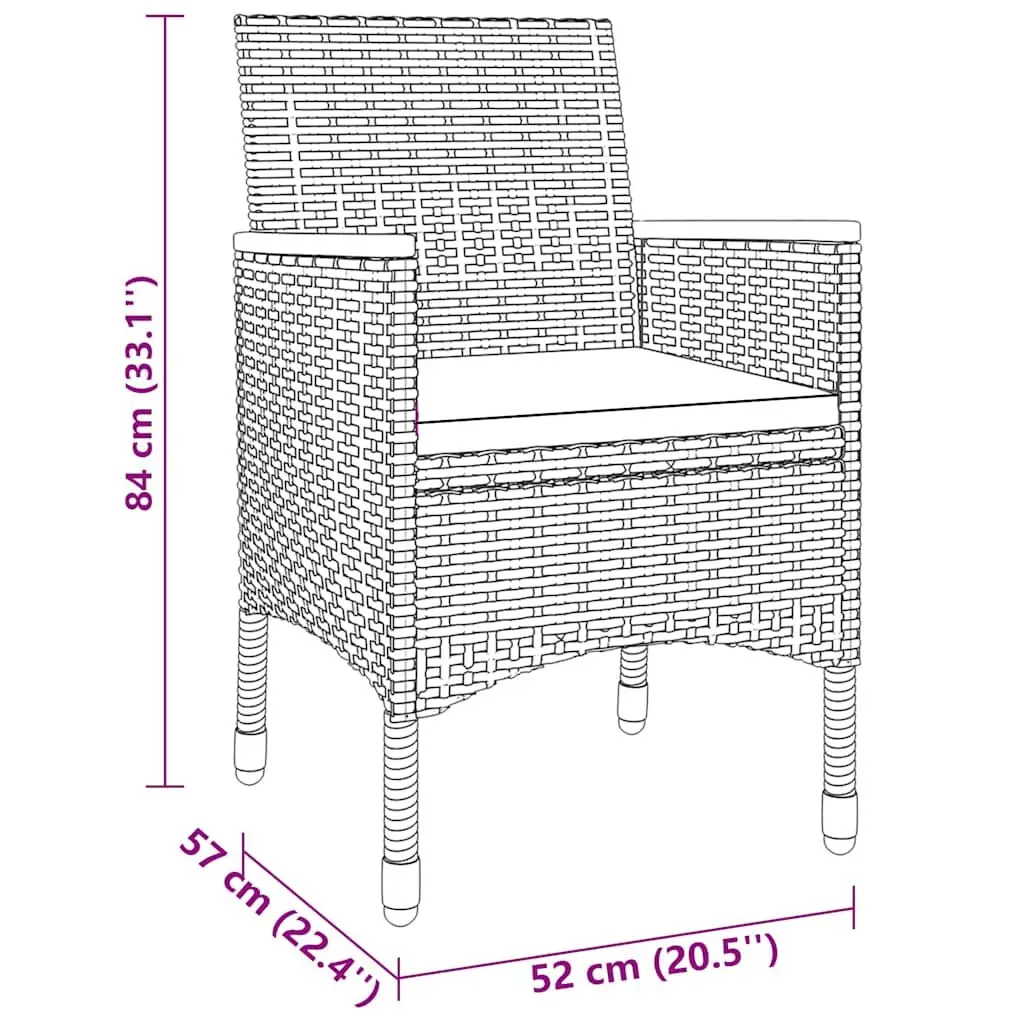 Garden Dining Set Outdoor Patio Furniture 3 Piece Grey Rattan