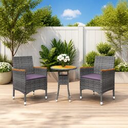 Garden Dining Set 3 Piece Outdoor Patio Furniture PE Rattan Steel Frame Grey