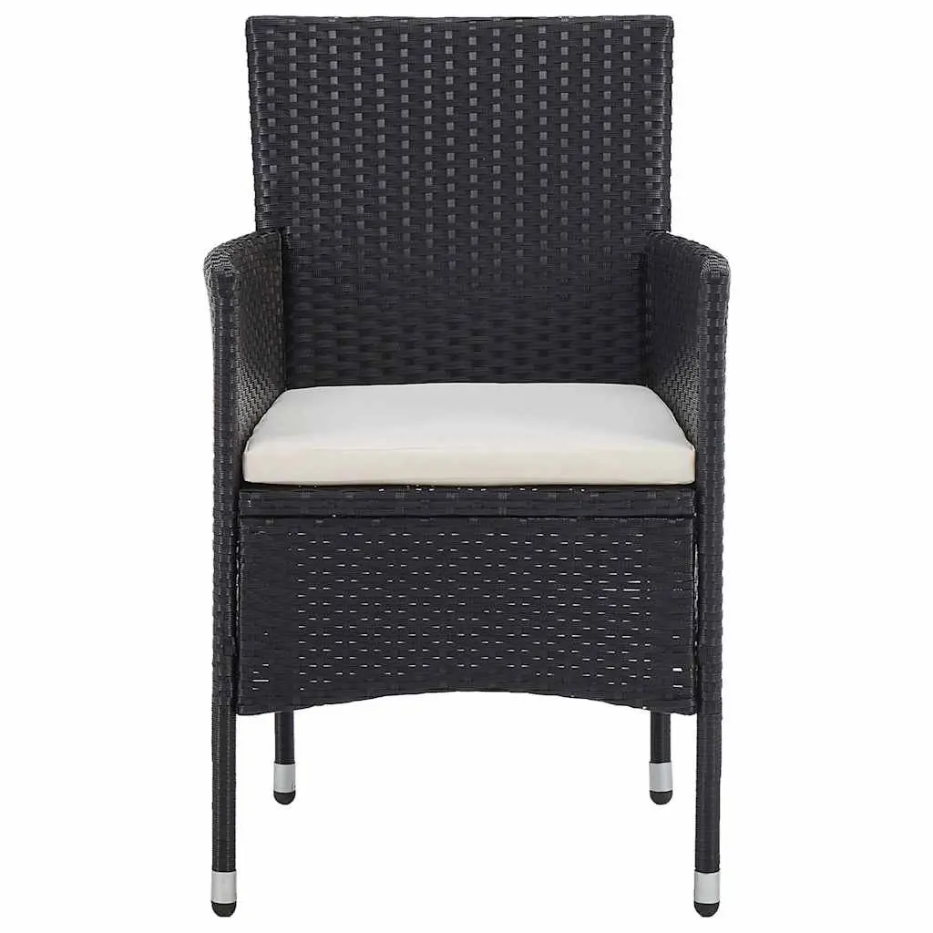 3 Piece Outdoor Dining Set Patio Garden Black Poly Rattan Table Chairs