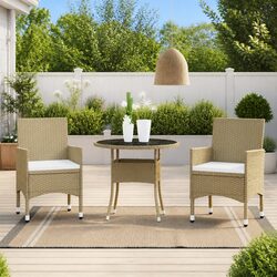 3 Piece Garden Dining Set: Steel Frame and Glass Top