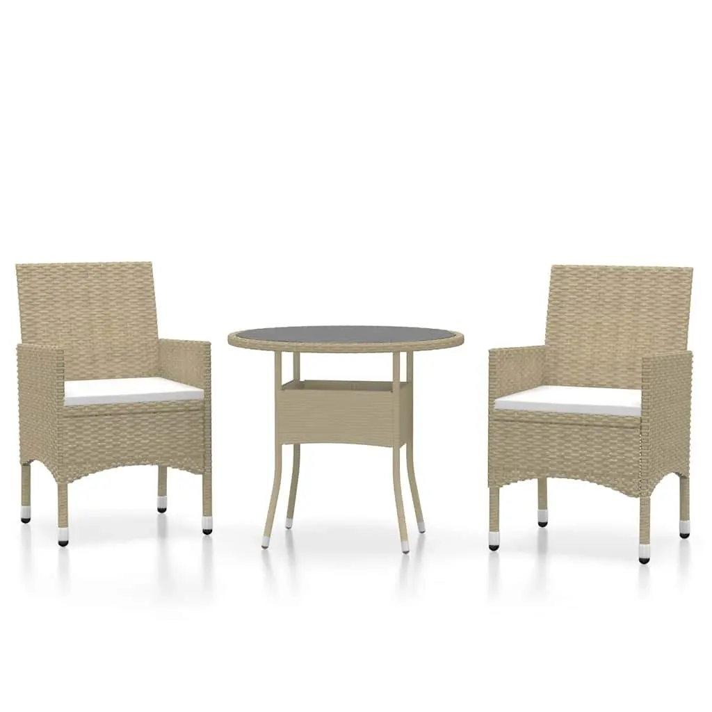 Outdoor Dining Set 3 Piece Patio Furniture Poly Rattan Table and Chairs Beige