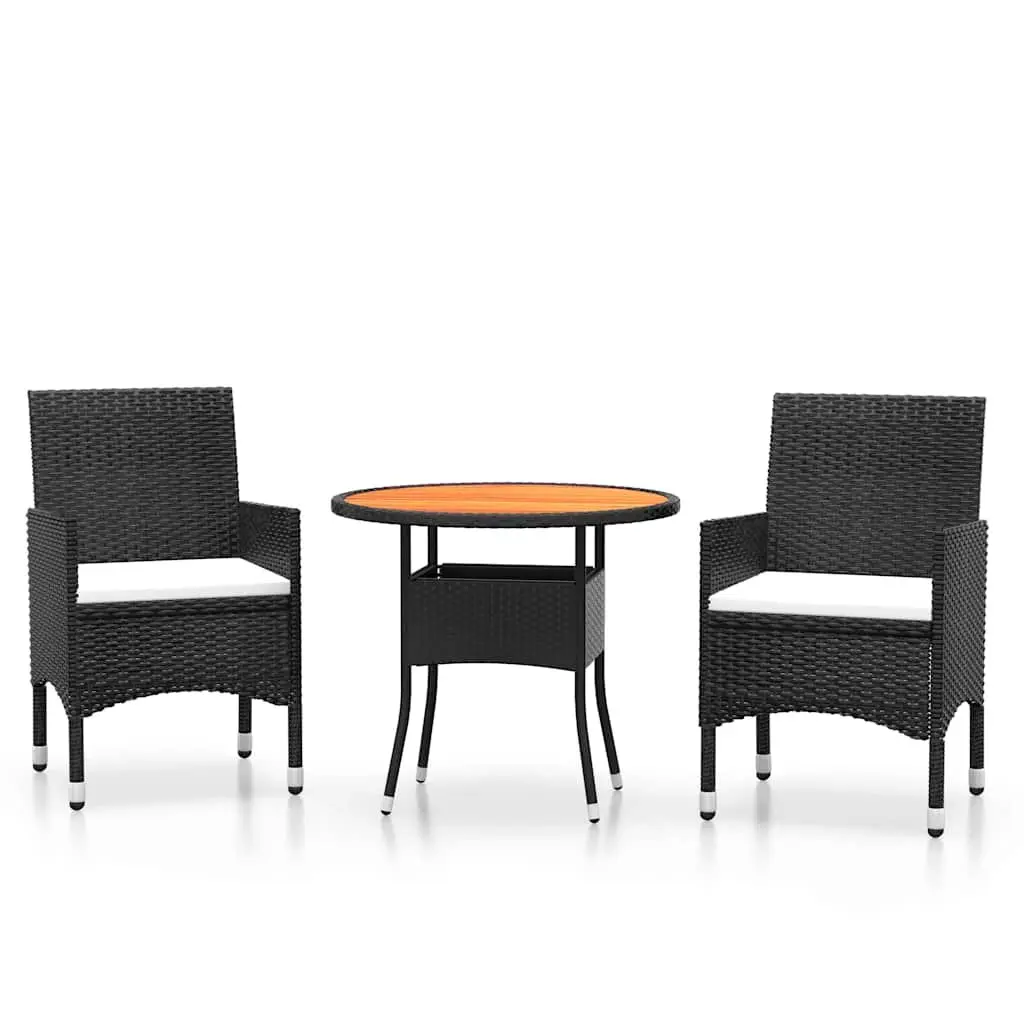 Garden Dining Set Outdoor Patio Furniture 3 Piece Poly Rattan Steel Frame Wood