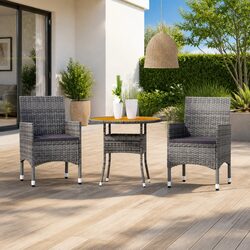 3 Piece Garden Dining Set - Steel Frame & Acacia Wood
