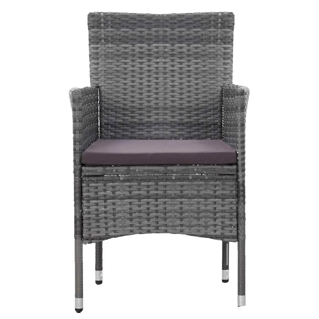 Garden Dining Set 3 Piece Outdoor Furniture Patio Garden Grey Poly Rattan Steel Frame Acacia Wood