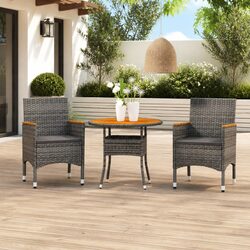 Outdoor Dining Set 3 Piece Garden Furniture Grey Poly Rattan Patio Table Chairs