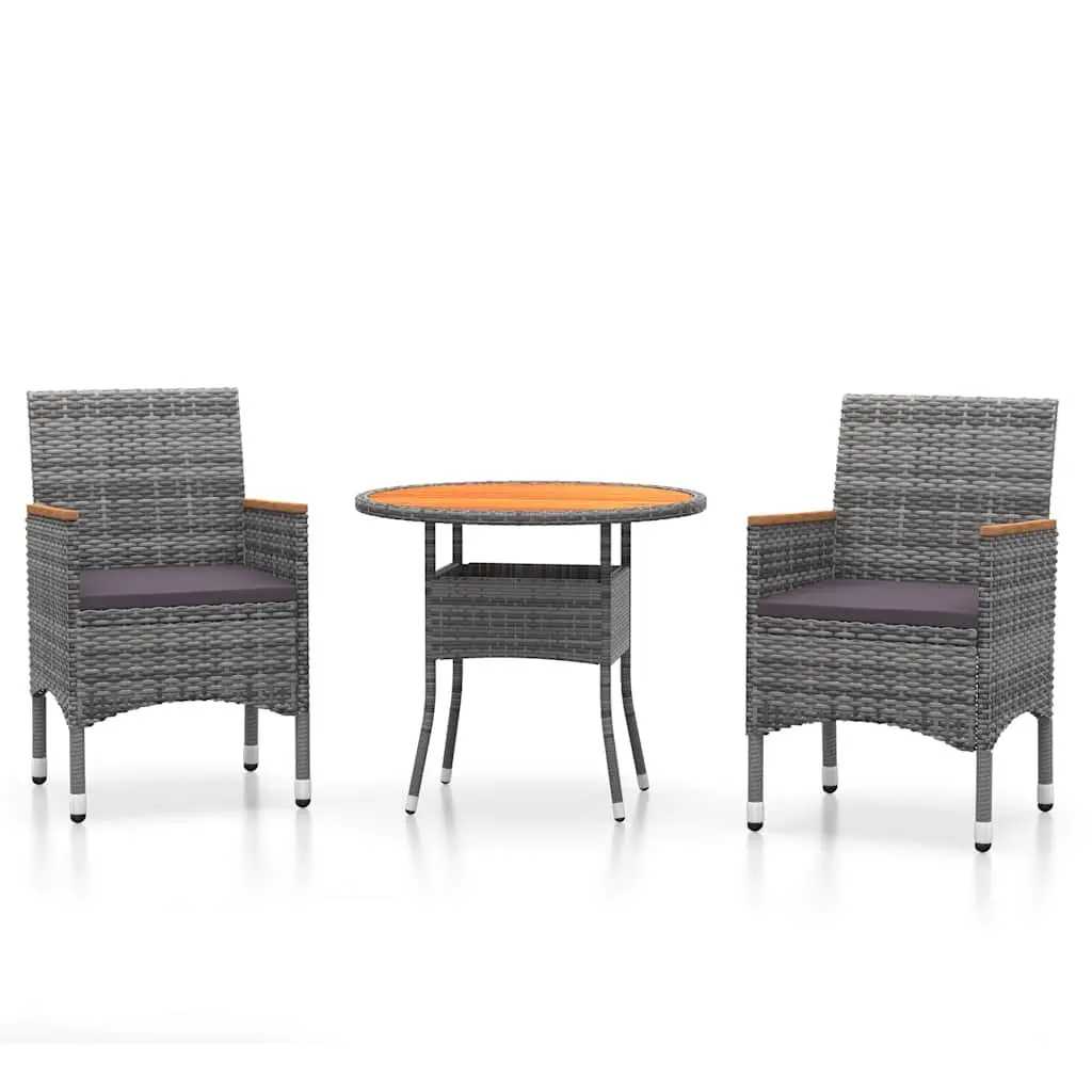 Outdoor Dining Set 3 Piece Patio Garden Furniture Grey Poly Rattan Table Chairs