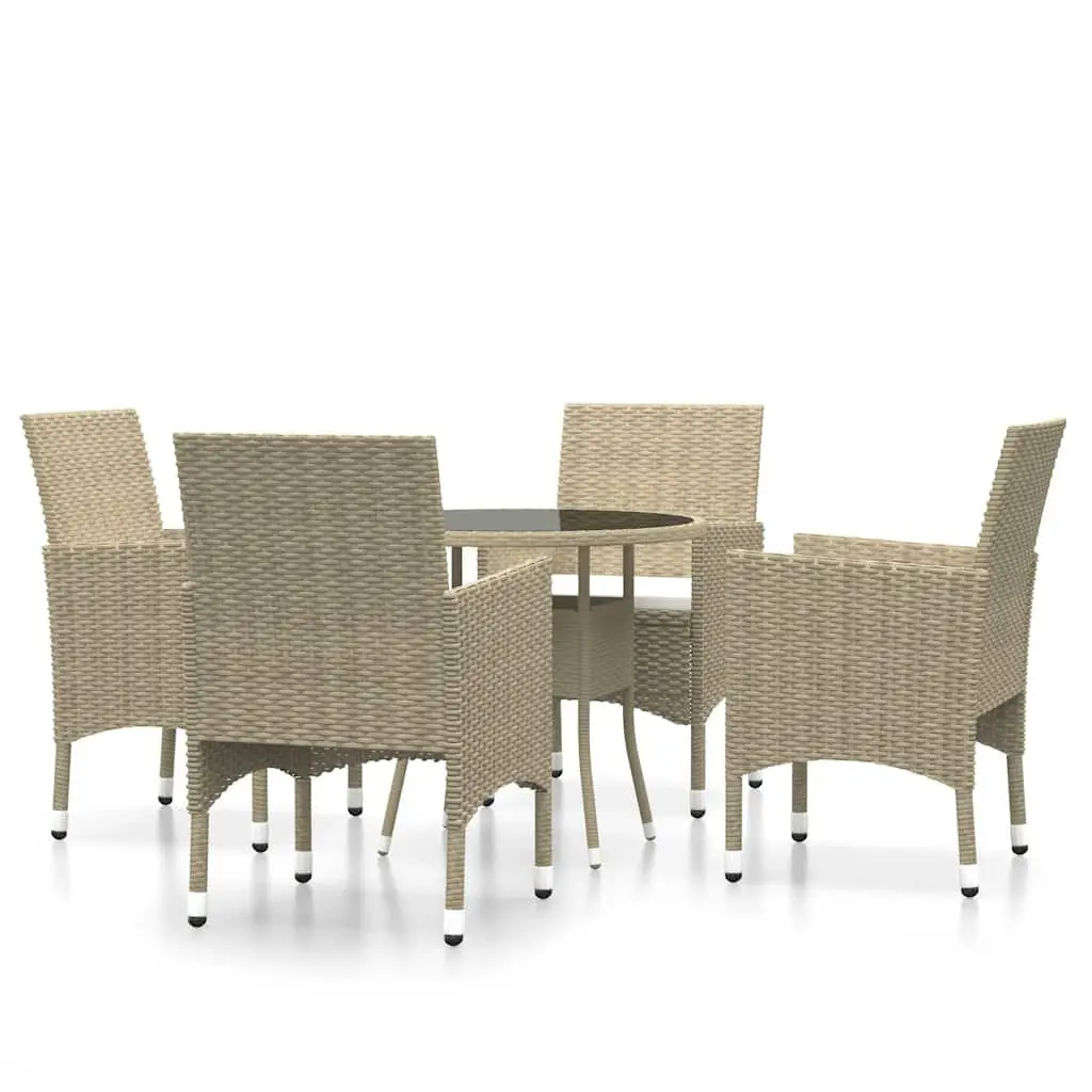Garden Dining Set Outdoor Use 5 Piece Beige Poly Rattan Table Chairs