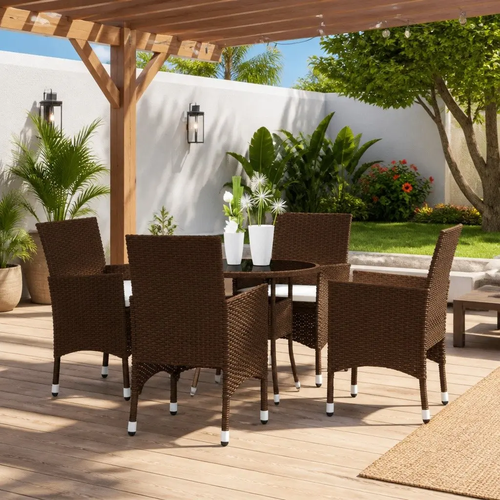 Garden Dining Set 5 Piece Outdoor Furniture Patio Brown Rattan