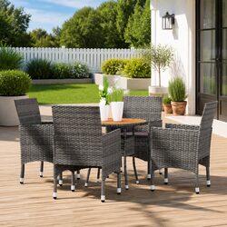 5-Piece Outdoor Dining Set with Acacia Wood Tabletop