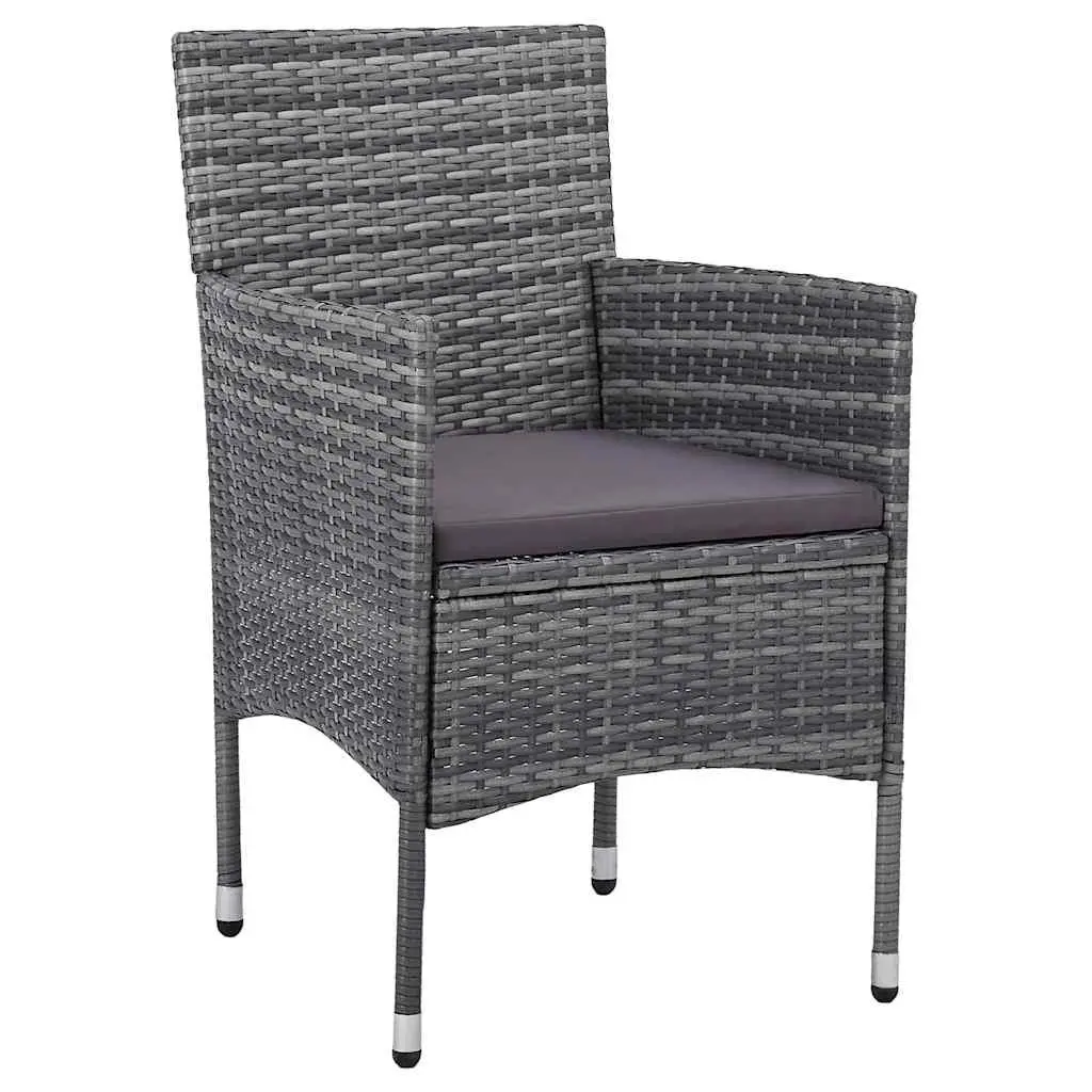 Outdoor Dining Set 5 Piece Garden Patio Furniture Grey Poly Rattan with Acacia Wood Table and Cushioned Chairs