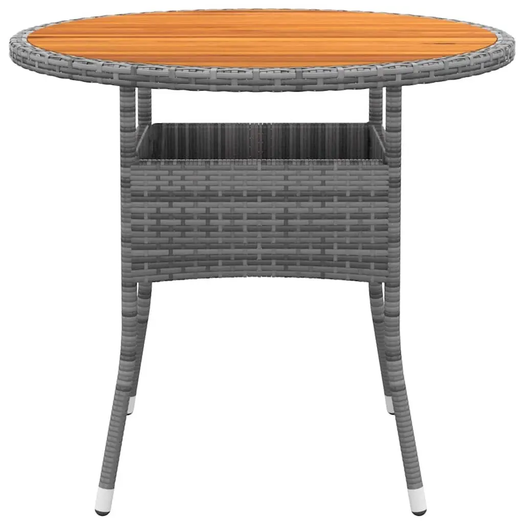 Outdoor Dining Set 5 Piece Garden Patio Furniture Grey Poly Rattan with Acacia Wood Table and Cushioned Chairs