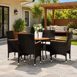 5-Piece Outdoor Dining Set with Steel Frame and Acacia Wood