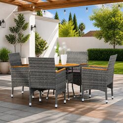 Outdoor Dining Set 5 Piece Garden Furniture Poly Rattan Grey Patio Table Chairs