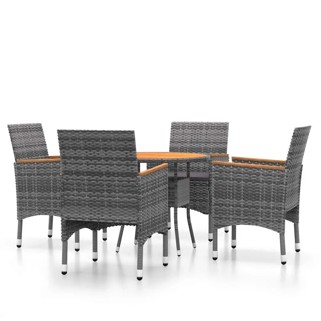 Outdoor Dining Set Garden Use 5 Piece Grey Poly Rattan Table Chairs