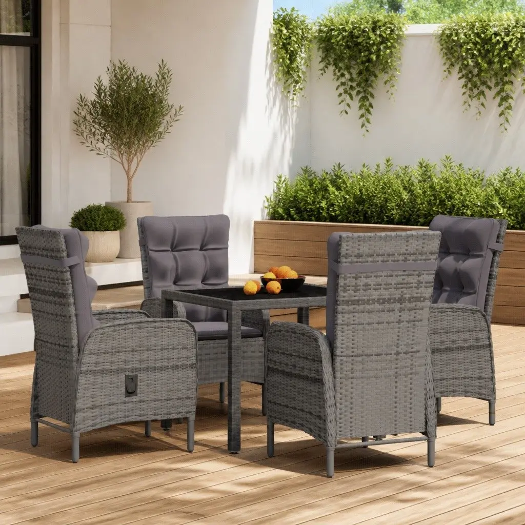 Garden Dining Set Outdoor Furniture 5 Piece Grey Poly Rattan Table Chairs