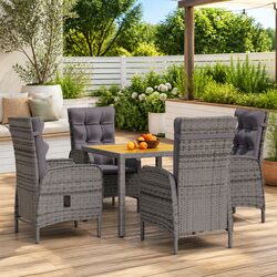 5 Piece Garden Dining Set Outdoor Furniture PE Rattan Steel Frame Grey Patio