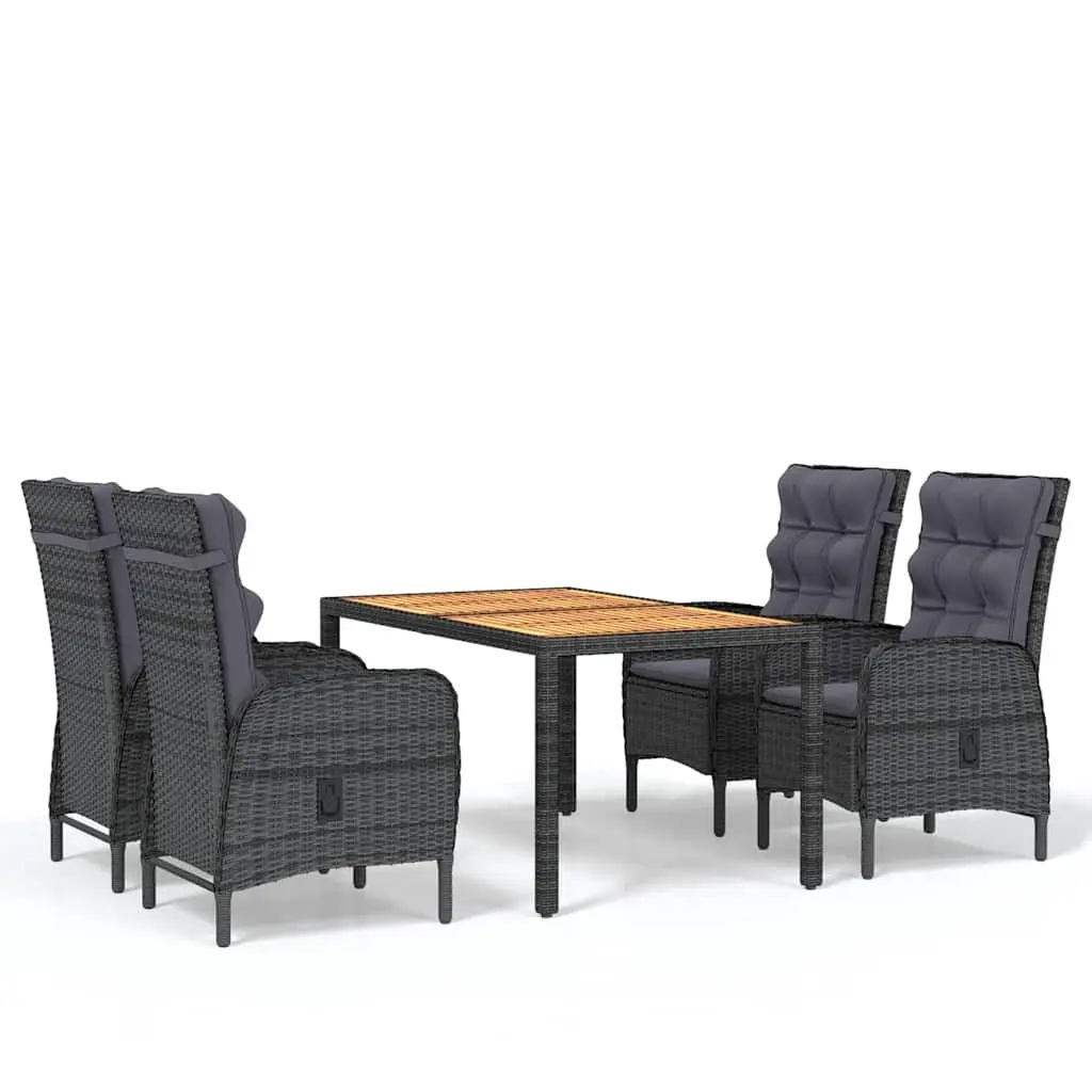5 Piece Garden Dining Set Outdoor Patio Furniture Grey Poly Rattan Steel Frame