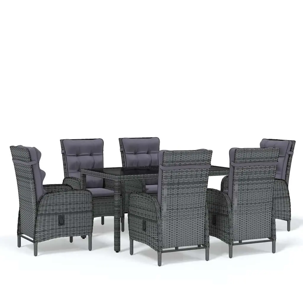 7 Piece Garden Dining Set Outdoor Use Grey Steel Frame PE Rattan Glass Table