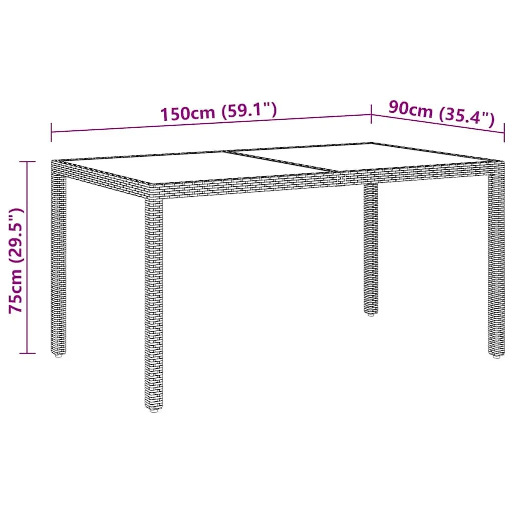 7 Piece Garden Dining Set Outdoor Use Grey Steel Frame PE Rattan Glass Table