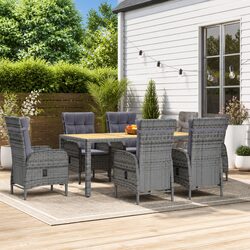 7-Piece Garden Dining Set: Steel Frame, Acacia Wood Table