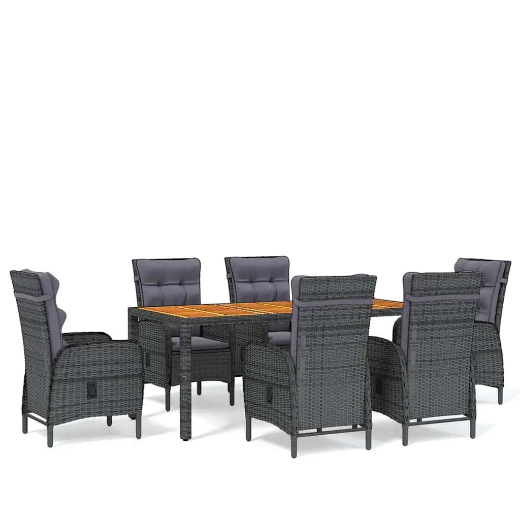 Garden Dining Set 7 Piece Outdoor Furniture Grey Patio Dining Set with Steel Frame and PE Rattan Chairs