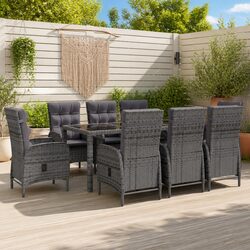 9-Piece Garden Dining Set: Steel Frame, PE Rattan, Glass Table
