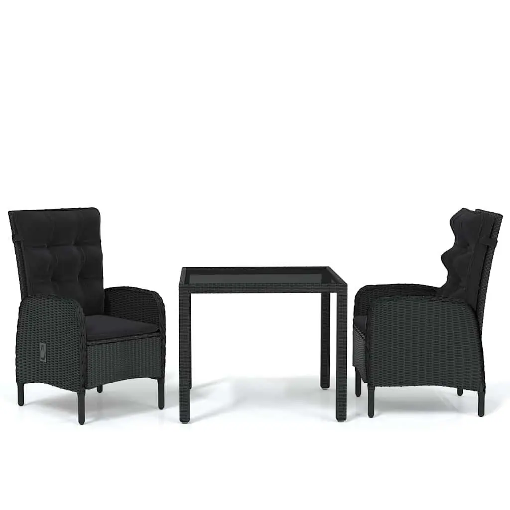 Garden Dining Set 3 Piece Outdoor Use Black Poly Rattan Table Chairs