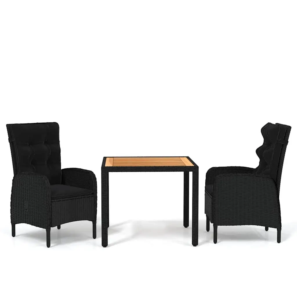 3 Piece Outdoor Garden Dining Set Poly Rattan Steel Frame Patio Furniture Black