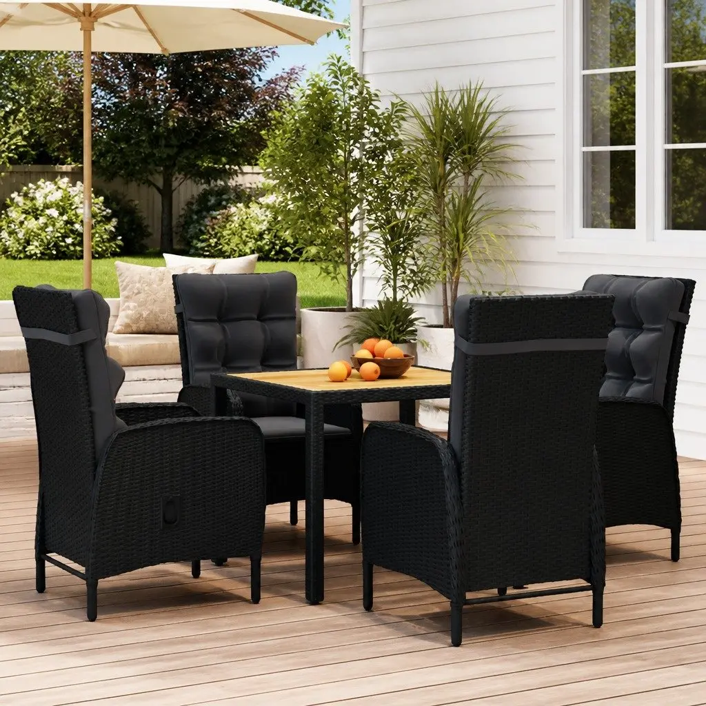 5 Piece Garden Dining Set with Acacia Wood Table and Cushions