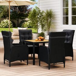 5 Piece Garden Dining Set with Acacia Wood Table and Cushions