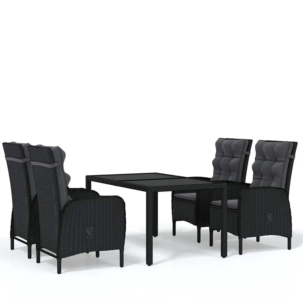 5 Piece Garden Dining Set Outdoor Furniture Patio Table Chairs PE Rattan Black