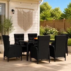 7 Piece Garden Dining Set: Steel Frame & Glass Top