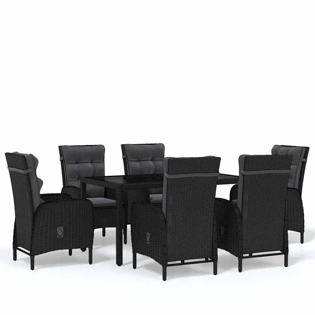 7 Piece Garden Dining Set Outdoor Use Black Poly Rattan Table Chairs