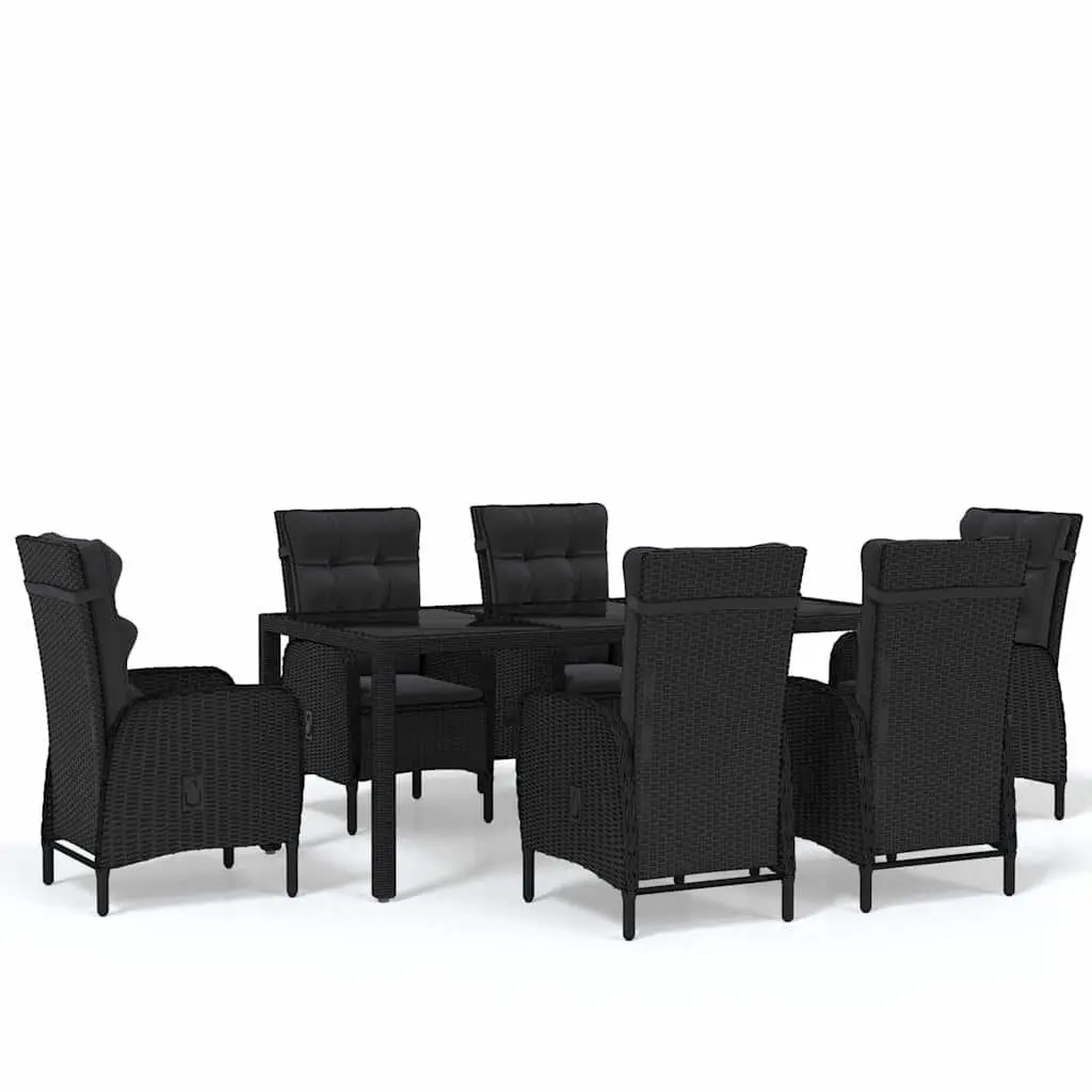 7 Piece Garden Dining Set Outdoor Use Black PE Rattan Patio Table Chairs
