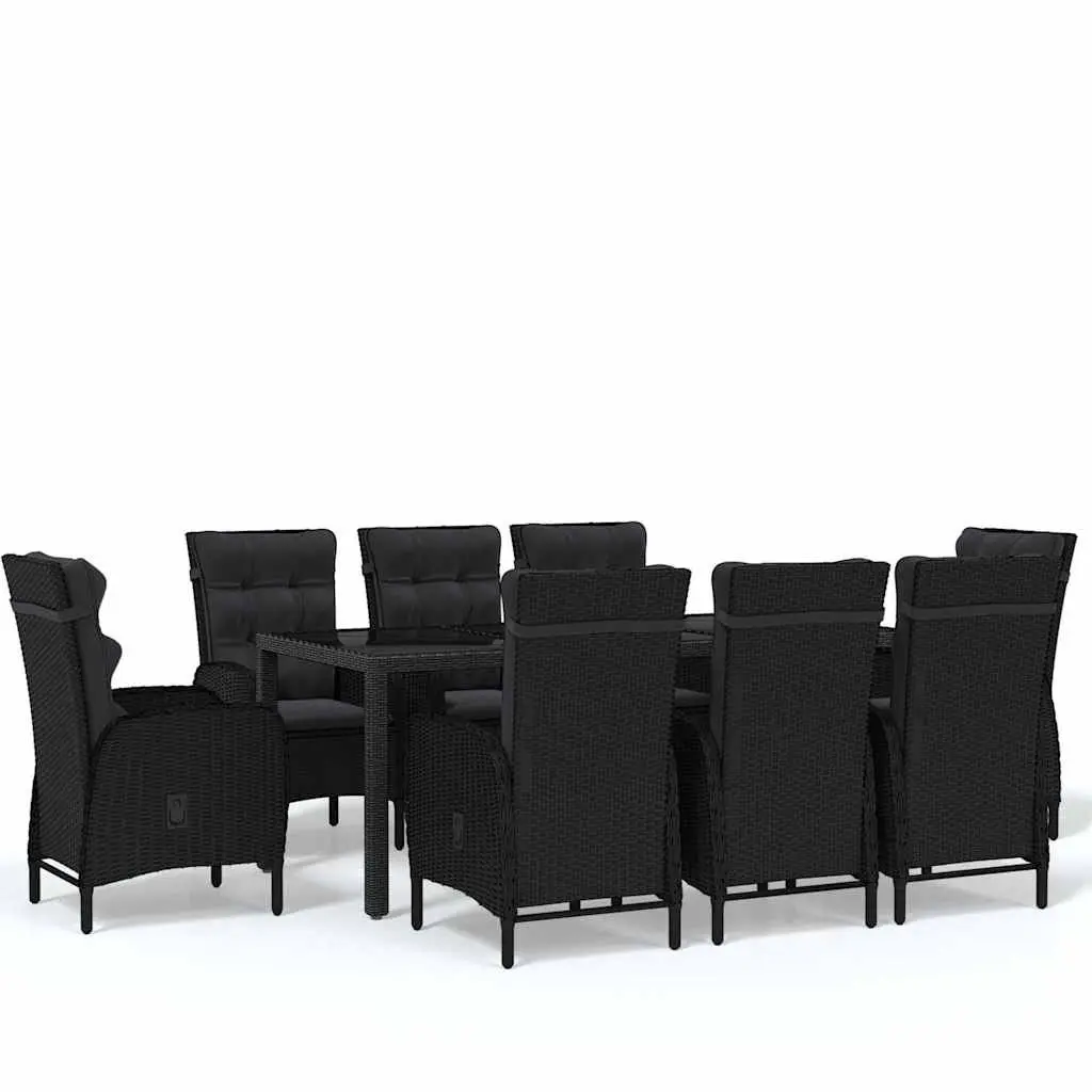 9 Piece Outdoor Dining Set Garden Patio Furniture PE Rattan Steel Frame Black