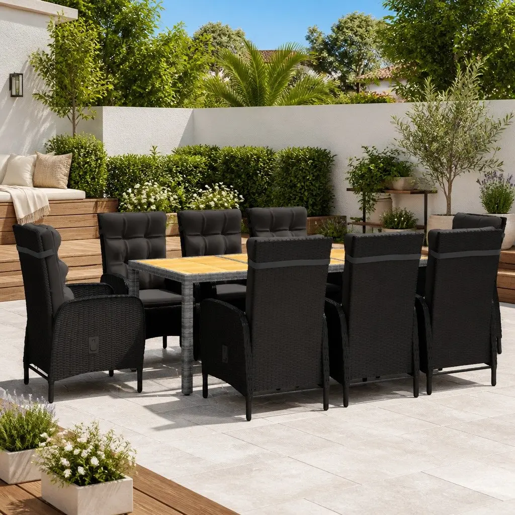 9 Piece Garden Dining Set Outdoor Use Black
