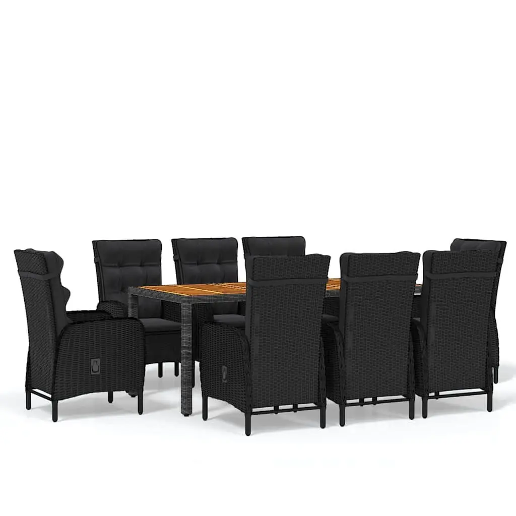 9 Piece Garden Dining Set Outdoor Use Black