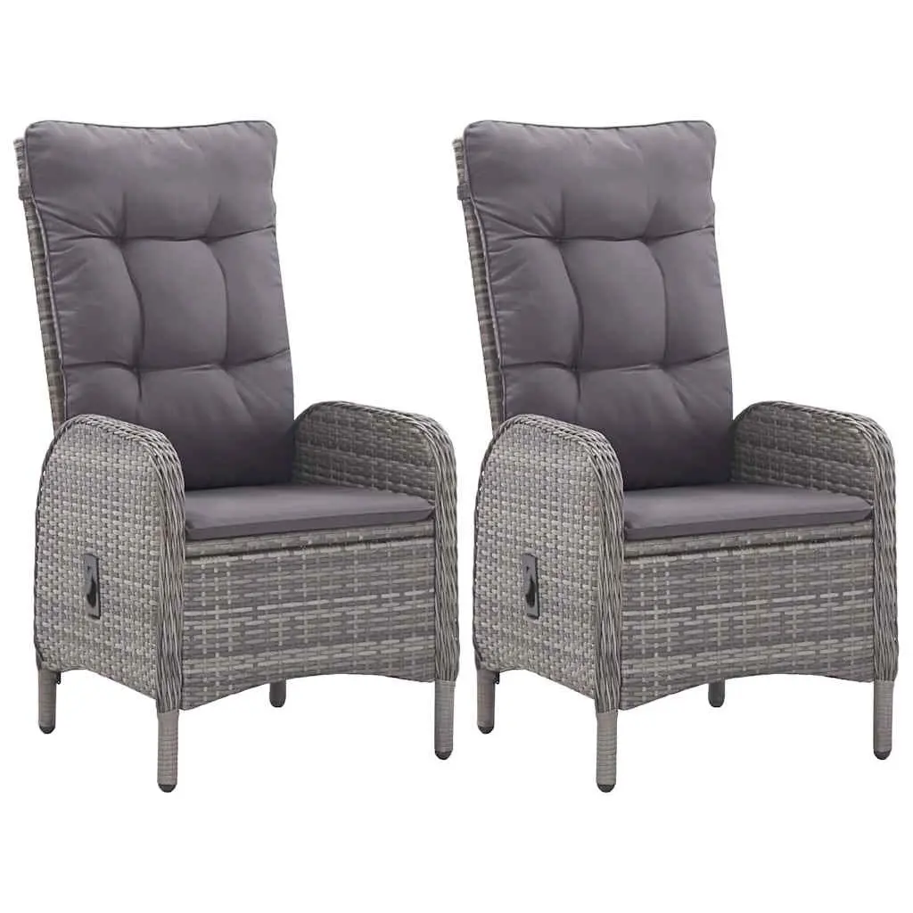 Outdoor Dining Set 3 Piece Garden Furniture Grey Weather Resistant Poly Rattan with Glass Table and Cushioned Armchairs