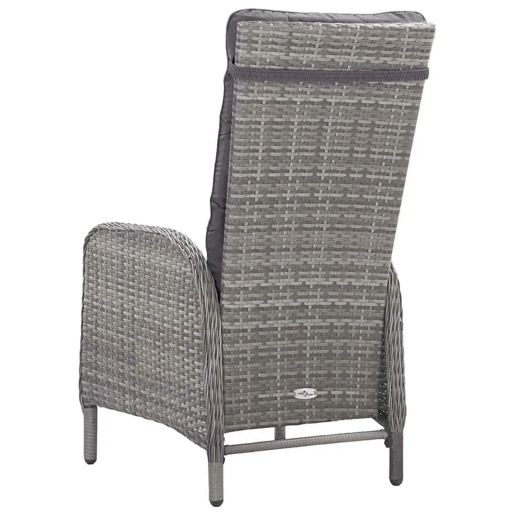 Outdoor Dining Set 3 Piece Garden Furniture Grey Weather Resistant Poly Rattan with Glass Table and Cushioned Armchairs