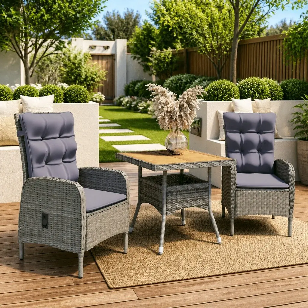 Garden Dining Set 3 Piece Outdoor Furniture Grey Patio Table Chairs