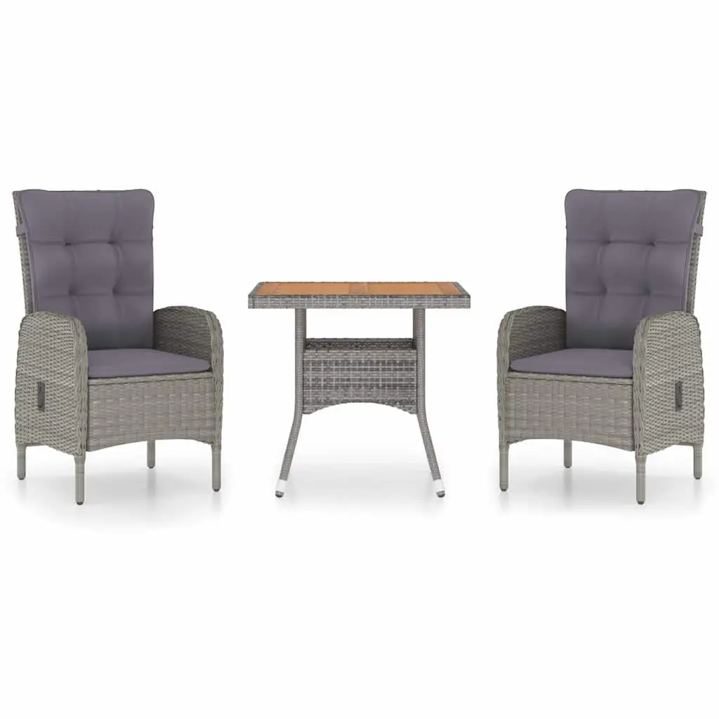 Garden Dining Set 3 Piece Outdoor Furniture Grey Patio Table Chairs