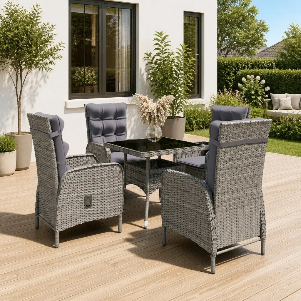 Garden Dining Set 5 Piece Outdoor Patio Furniture Table Chairs Grey