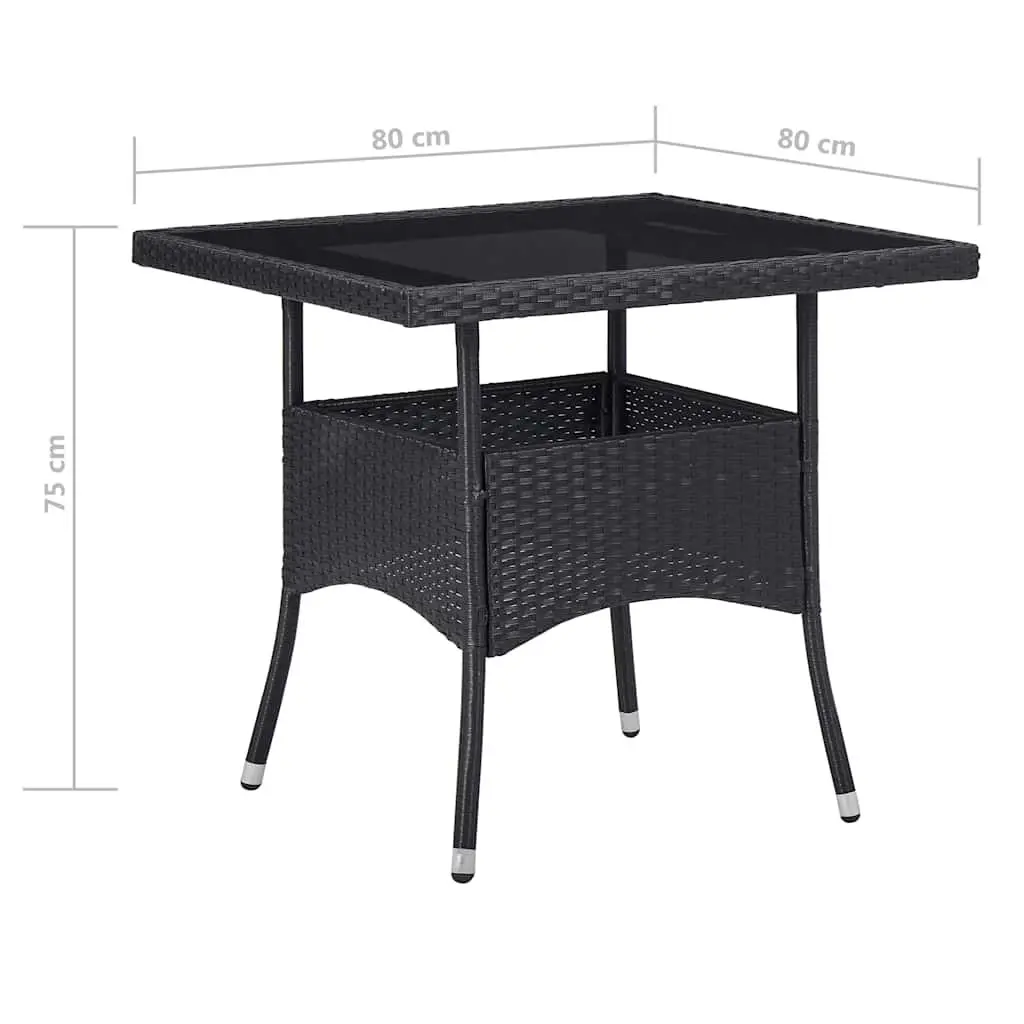 Garden Furniture Set 3 Piece Outdoor Dining Black Poly Rattan Chairs with Glass Table