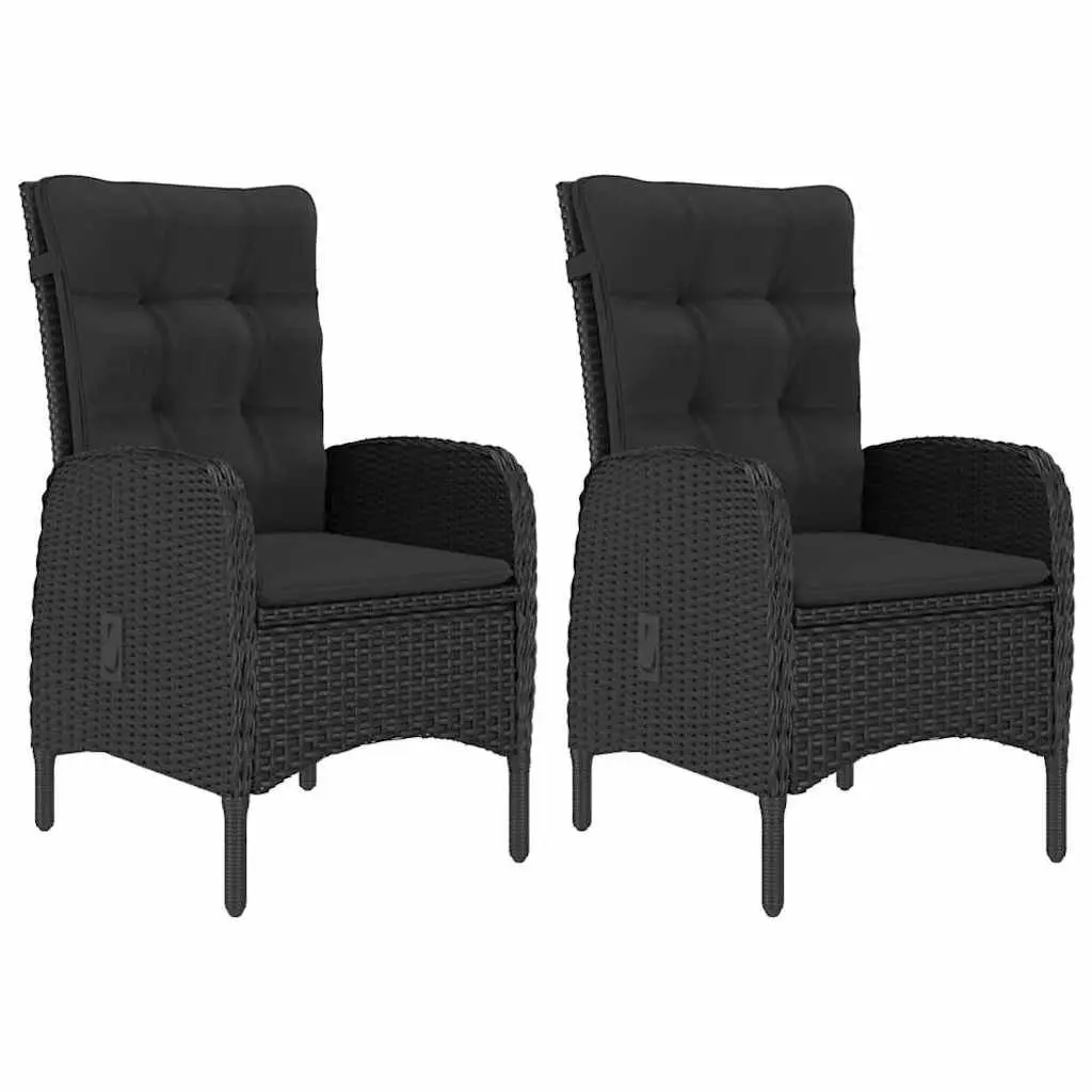 Garden Furniture Set 3 Piece Outdoor Dining Black Poly Rattan Chairs with Glass Table
