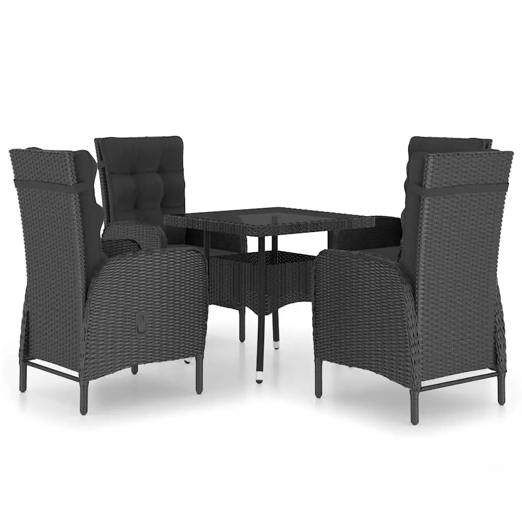 5 Piece Outdoor Dining Set Black Poly Rattan Glass Table Patio Furniture
