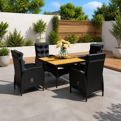 Outdoor Garden Dining Set 5 Piece Patio Furniture Table Chairs Black