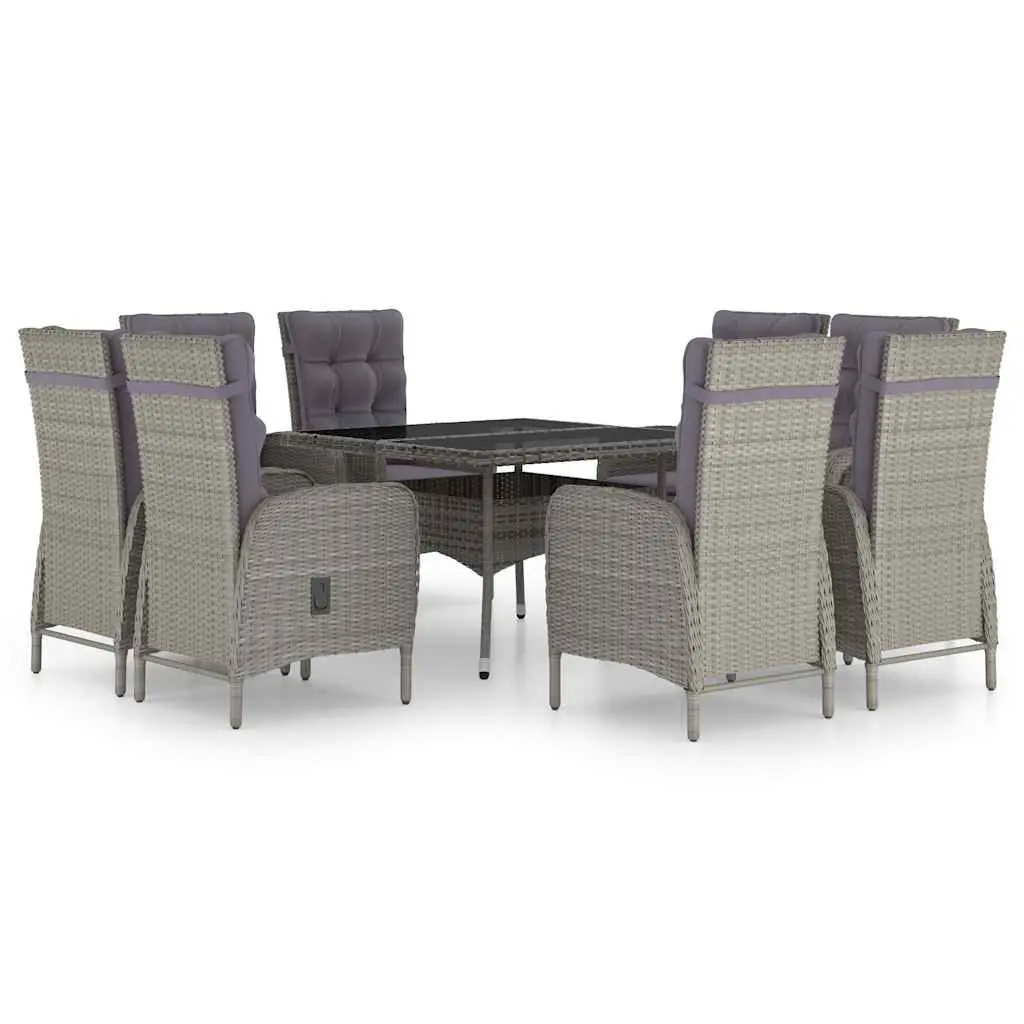 9 Piece Outdoor Dining Set Garden Patio Furniture Grey PE Rattan Glass Table