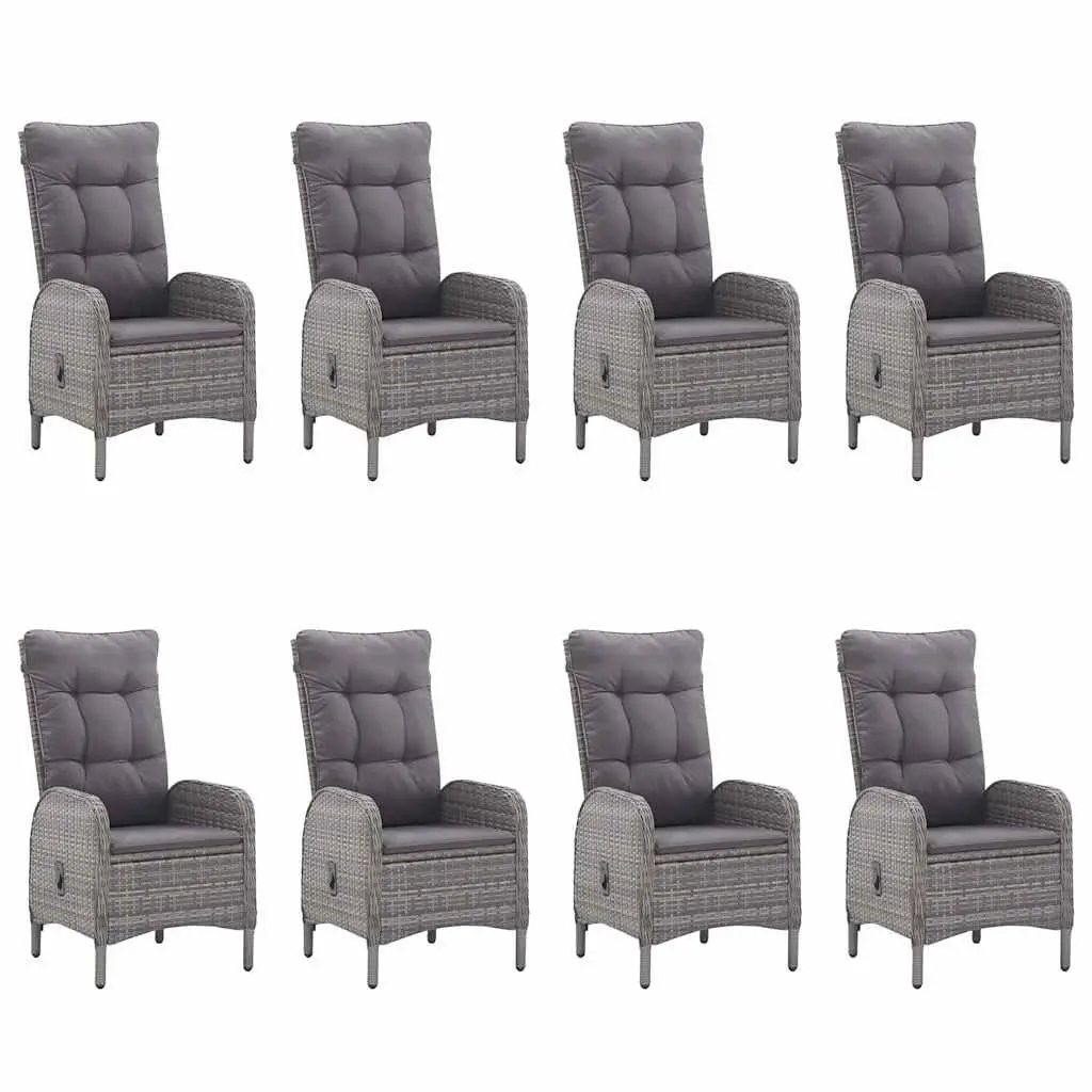 9 Piece Outdoor Dining Set Garden Patio Furniture Grey PE Rattan Glass Table